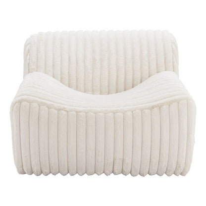 39" Cream Faux Fur And Upholstered Tufted Lounge Chair