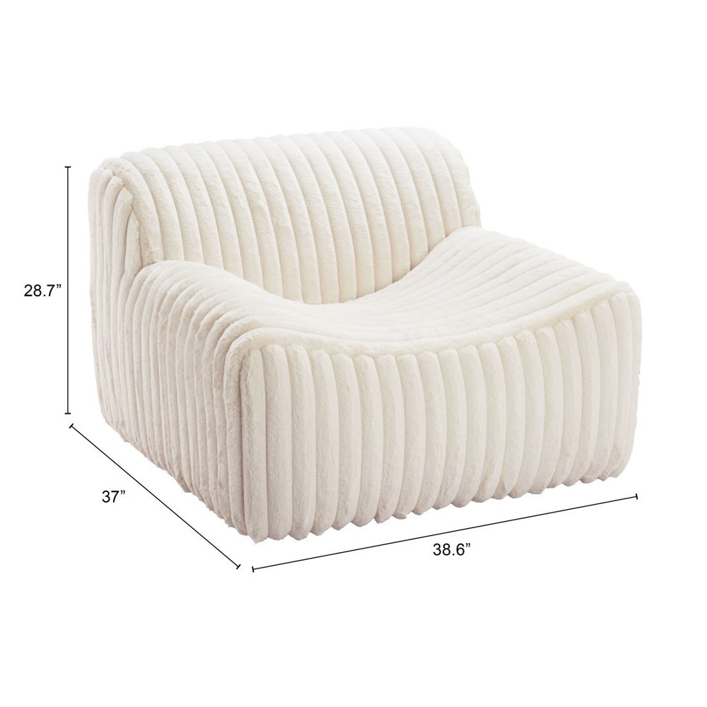 39" Cream Faux Fur And Upholstered Tufted Lounge Chair