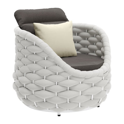 34" Gray And White Fabric Club Chair And Toss Pillow