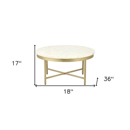 18" Ivory And Gold Wood And Steel Round Coffee Table