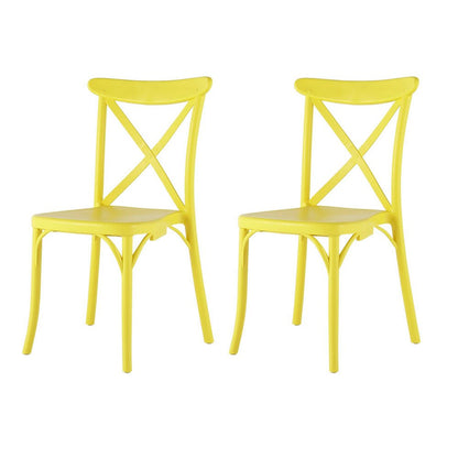 Set of Two Yellow Heavy Duty Plastic Outdoor Dining Chairs