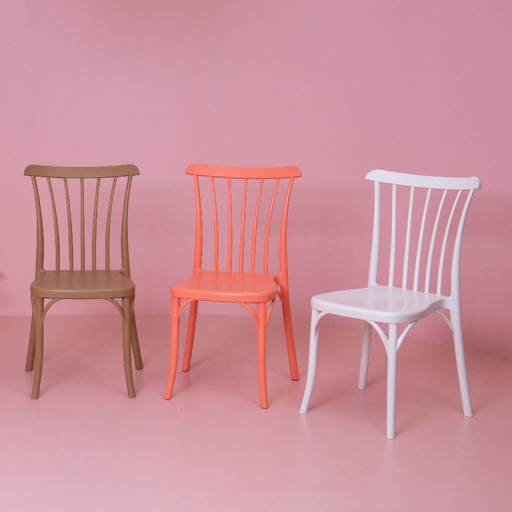 Set of Two Tan and Natural Heavy Duty Plastic Slat Back Dining Side Chairs