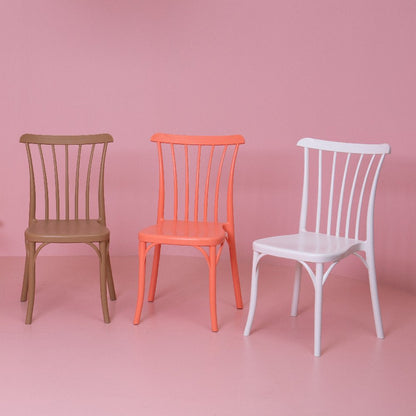 Set of Two Tan and Natural Heavy Duty Plastic Slat Back Dining Side Chairs