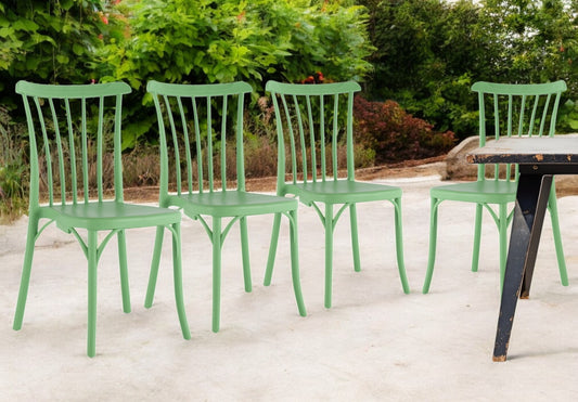 Set of Four 22" Green Heavy Duty Plastic Outdoor Stacking Dining Chairs