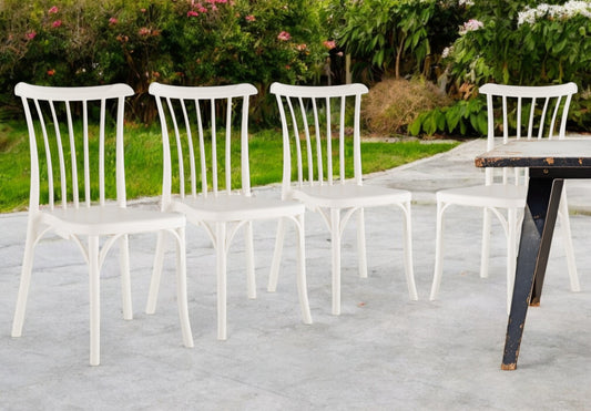 Set of Four 22" White Heavy Duty Plastic Outdoor Stacking Dining Chairs