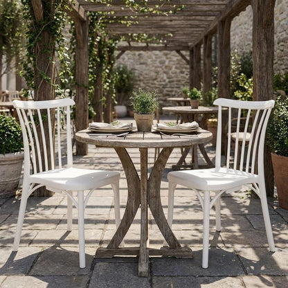 Set of Two White Heavy Duty Plastic Outdoor Stacking Dining Chairs