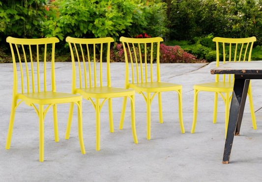 Set of Four 22" Yellow Heavy Duty Plastic Outdoor Stacking Dining Chairs