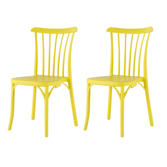 Set of Two Yellow Heavy Duty Plastic Outdoor Stacking Dining Chairs