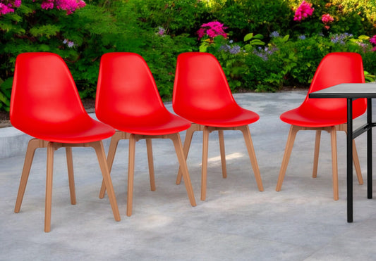 Set of Four 21" Red Heavy Duty Plastic Outdoor Dining Chairs
