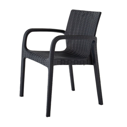 Set of Two Black Faux Rattan Heavy Duty Plastic Outdoor Stacking Arm Chairs