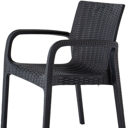 Set of Two Black Faux Rattan Heavy Duty Plastic Outdoor Stacking Arm Chairs