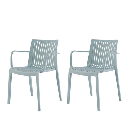 Set of Two Baby Blue Heavy Duty Plastic Outdoor Stacking Arm Chairs
