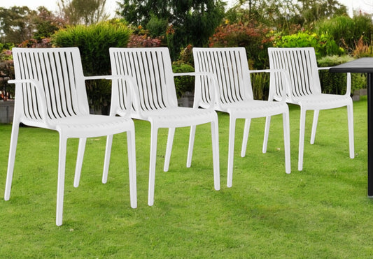 Set of Four 22" White Heavy Duty Plastic Outdoor Stacking Arm Chairs