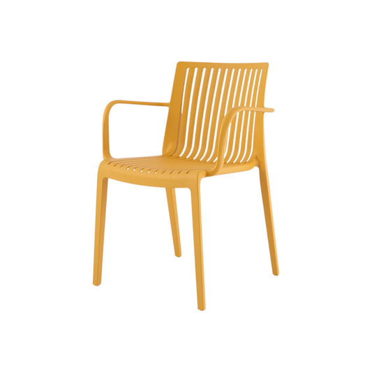 Set of Four 22" Yellow Heavy Duty Plastic Outdoor Stacking Arm Chairs