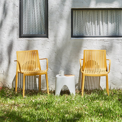 Set of Two Yellow Heavy Duty Plastic Outdoor Stacking Arm Chairs