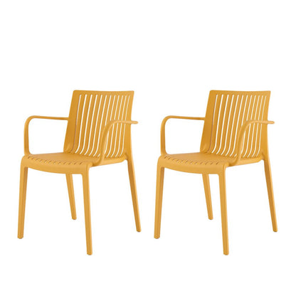 Set of Two Yellow Heavy Duty Plastic Outdoor Stacking Arm Chairs