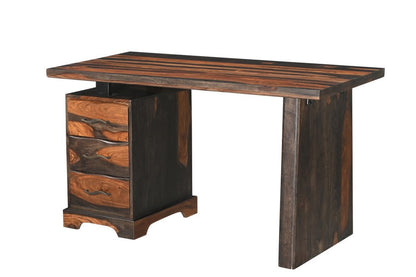 54" Dark Brown and Light Brown Solid Wood Writing Desk With Three Drawers