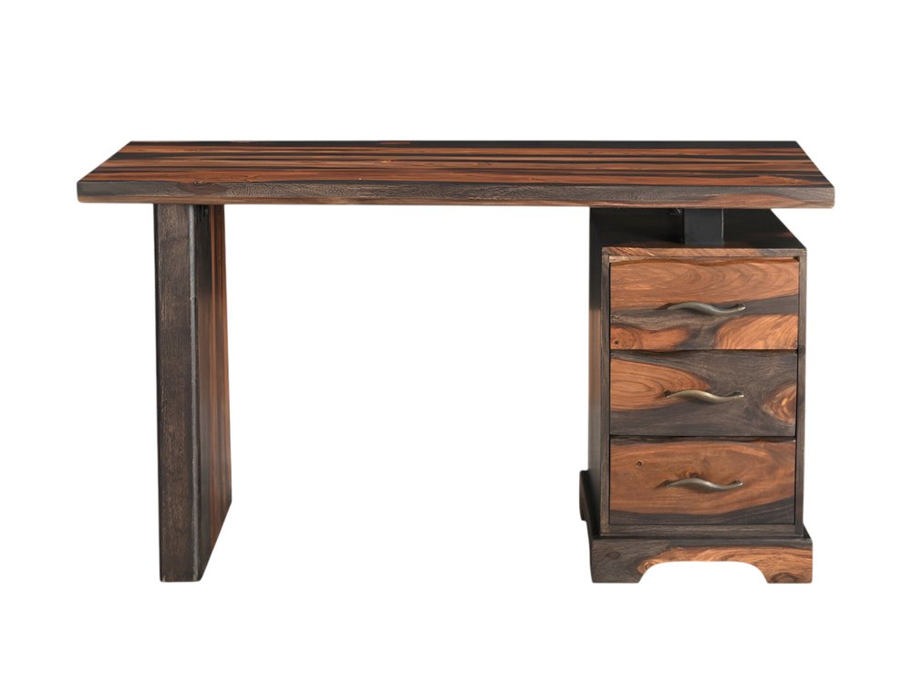 54" Dark Brown and Light Brown Solid Wood Writing Desk With Three Drawers