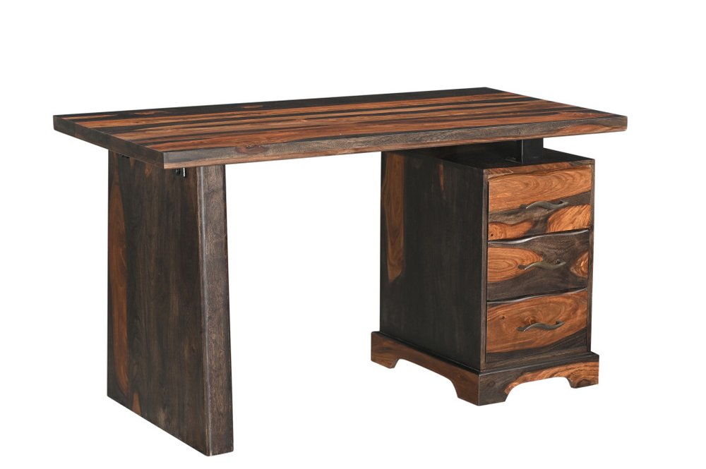 54" Dark Brown and Light Brown Solid Wood Writing Desk With Three Drawers
