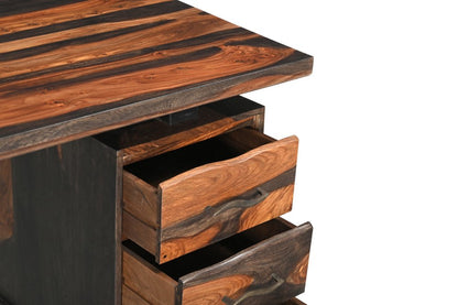 54" Dark Brown and Light Brown Solid Wood Writing Desk With Three Drawers