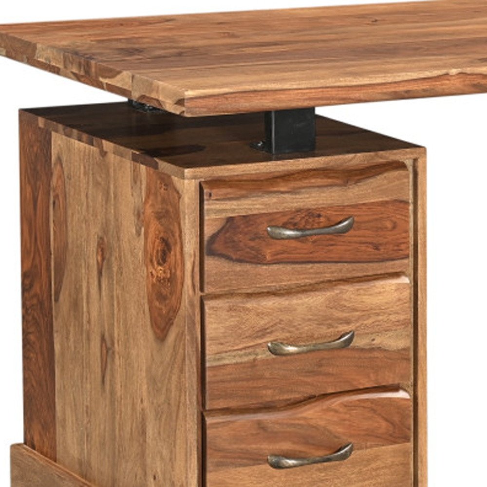 68" Brown Live Edge Solid Wood Writing Desk With Four Drawers
