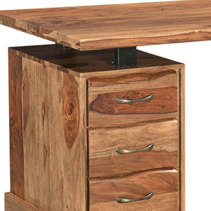 68" Brown Live Edge Solid Wood Writing Desk With Four Drawers