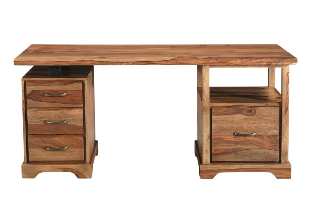 68" Brown Live Edge Solid Wood Writing Desk With Four Drawers