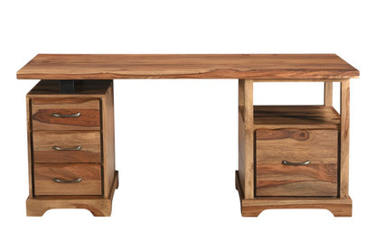 68" Brown Live Edge Solid Wood Writing Desk With Four Drawers