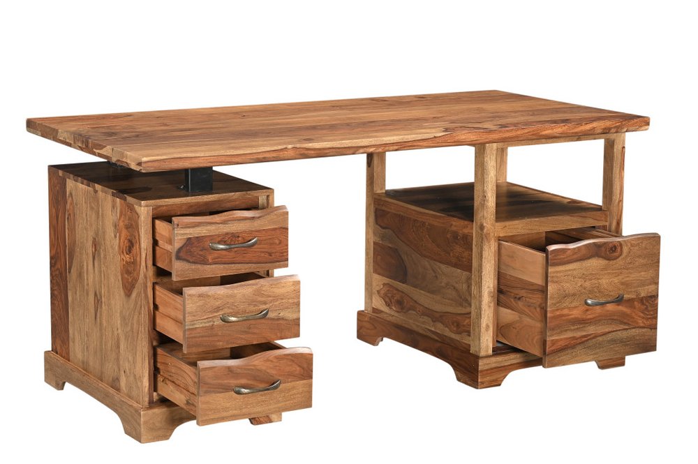 68" Brown Live Edge Solid Wood Writing Desk With Four Drawers