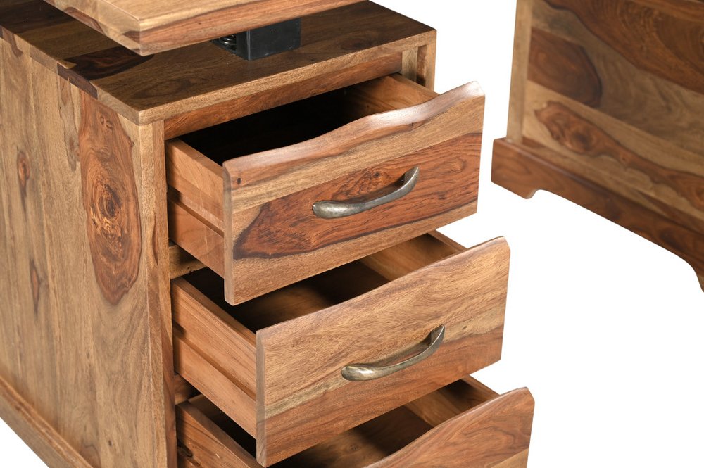 68" Brown Live Edge Solid Wood Writing Desk With Four Drawers