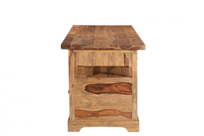 68" Brown Live Edge Solid Wood Writing Desk With Four Drawers