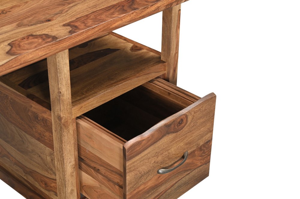 68" Brown Live Edge Solid Wood Writing Desk With Four Drawers