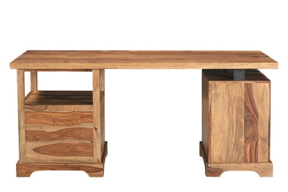 68" Brown Live Edge Solid Wood Writing Desk With Four Drawers