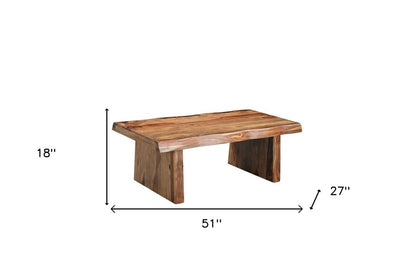 51" Brown Solid Wood Live Edge Coffee Table