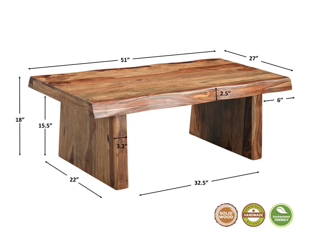 51" Brown Solid Wood Live Edge Coffee Table