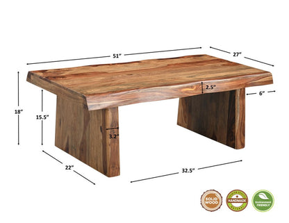 51" Brown Solid Wood Live Edge Coffee Table