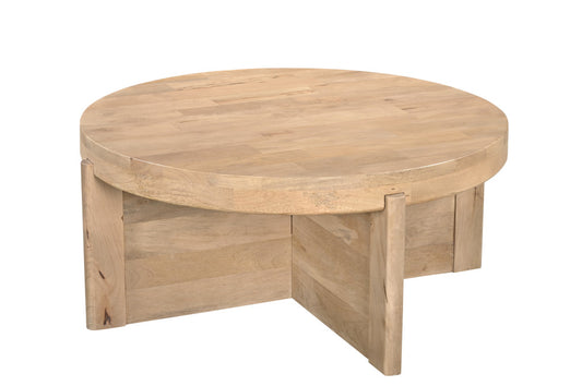 36" Natural Solid Wood Round Cross Legs Coffee Table