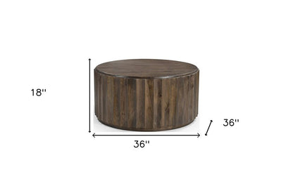 36" Brown Solid Wood Round Drum Coffee Table