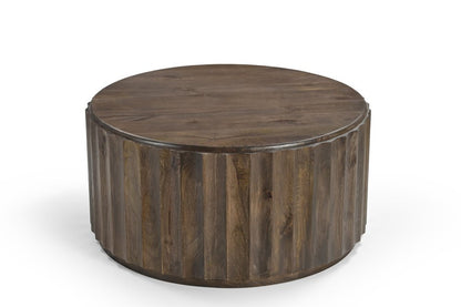 36" Brown Solid Wood Round Drum Coffee Table