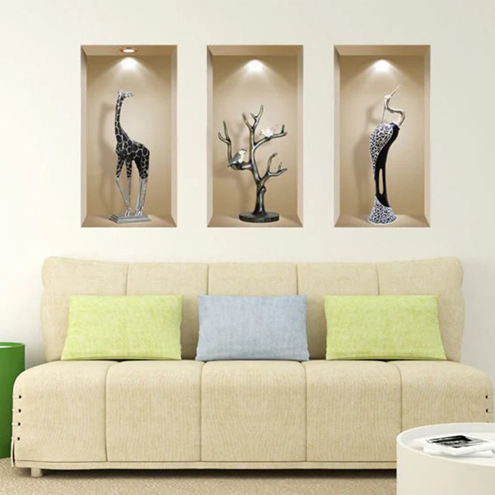 Set of Three Ama Faux Niche 3D Peel and Stick Wall Decals