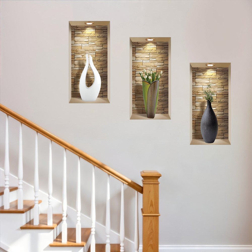 Set of Three Gin Faux Niche 3D Peel and Stick Wall Decals