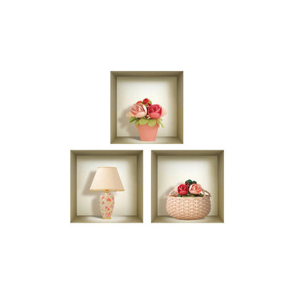 Set of Three Kai Faux Niche 3D Peel and Stick Wall Decals