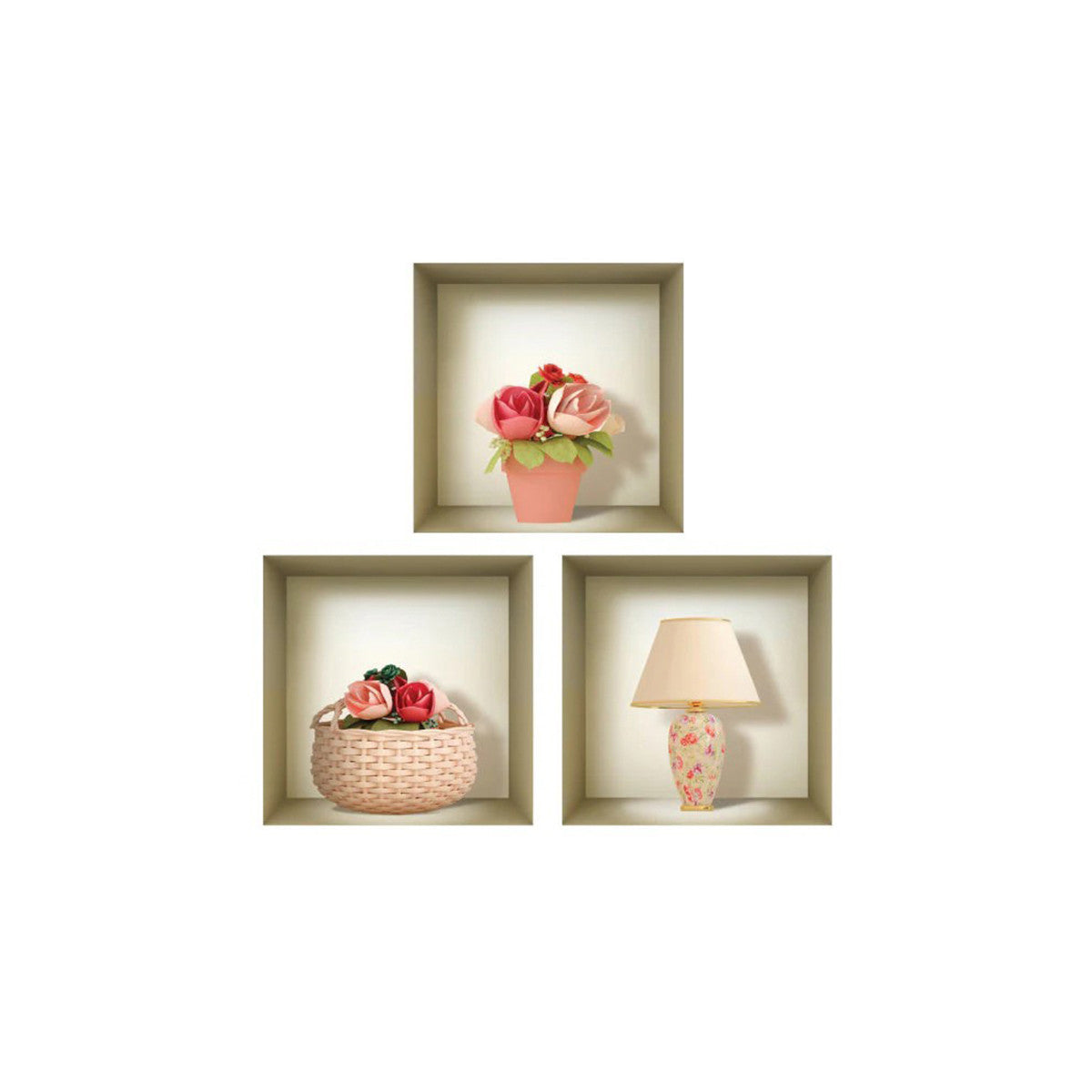 Set of Three Kai Faux Niche 3D Peel and Stick Wall Decals