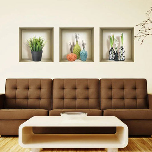 Set of Three Nia Faux Niche 3D Peel and Stick Wall Decals