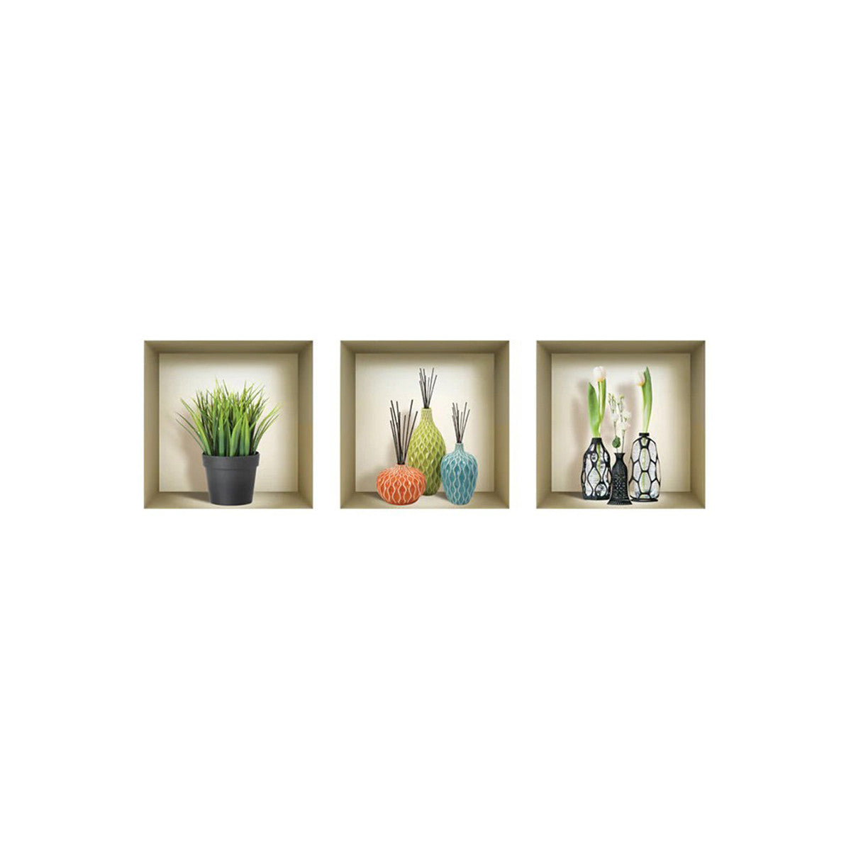 Set of Three Joy Faux Niche 3D Peel and Stick Wall Decals