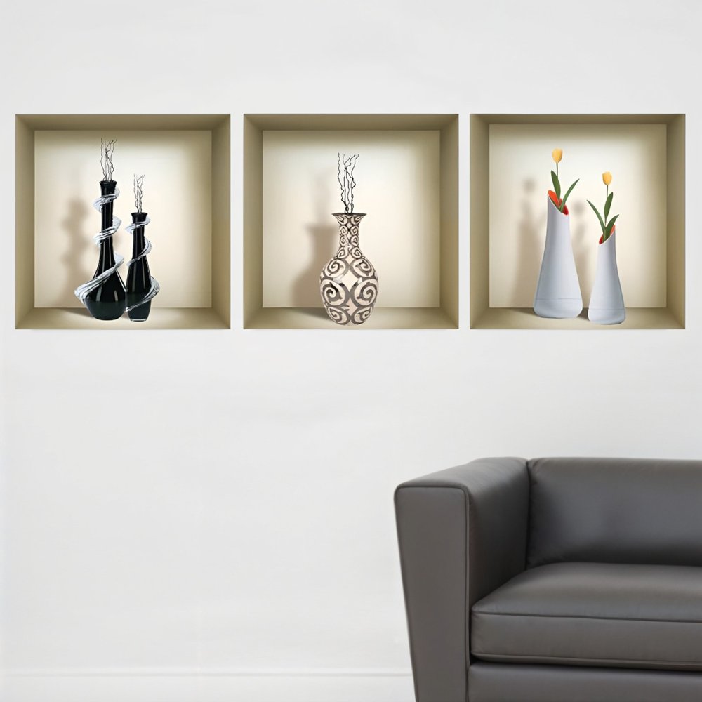 Set of Three Ira Faux Niche 3D Peel and Stick Wall Decals