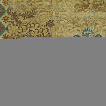 8' X 10' Tan Blue and Brown Floral Hand Knotted Area Rug