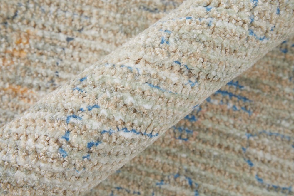 9' X 12' Tan Brown and Blue Floral Hand Woven Distressed Area Rug With Fringe