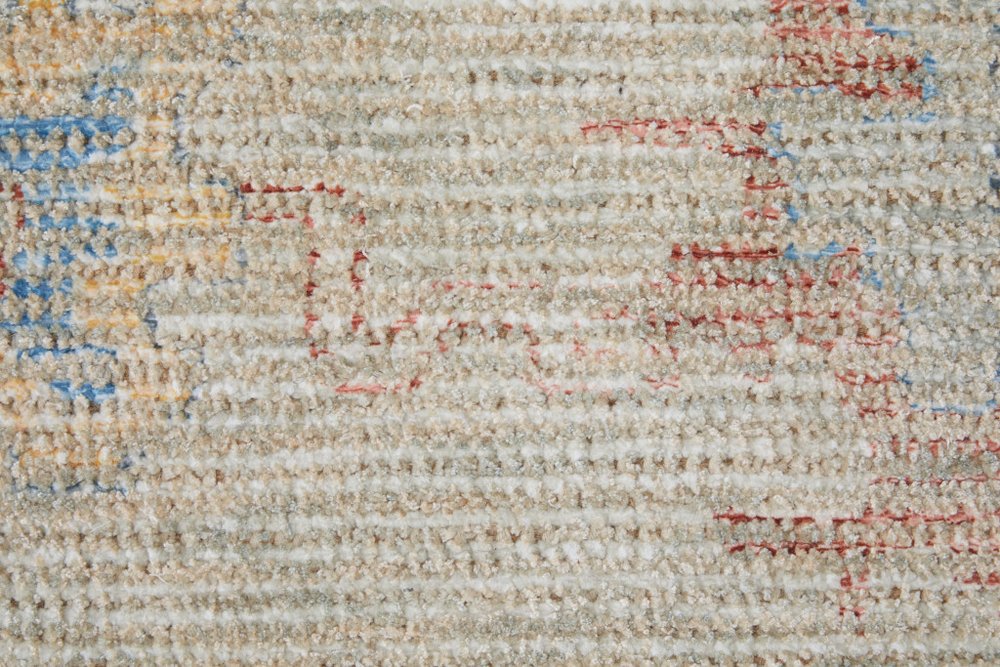 9' X 12' Tan Brown and Blue Floral Hand Woven Distressed Area Rug With Fringe