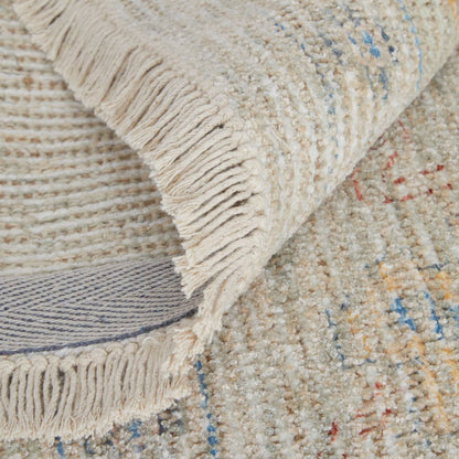 9' X 12' Tan Brown and Blue Floral Hand Woven Distressed Area Rug With Fringe